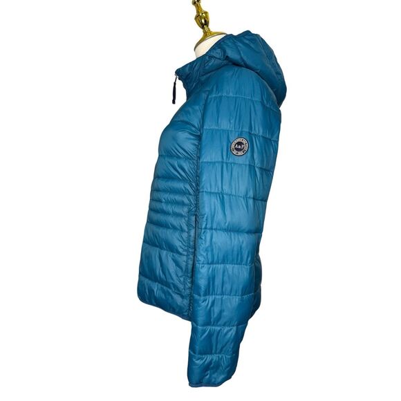 Abercrombie & Fitch Women’s Small Light Puffer Jacket Teal Removable Hood - Picture 3 of 8